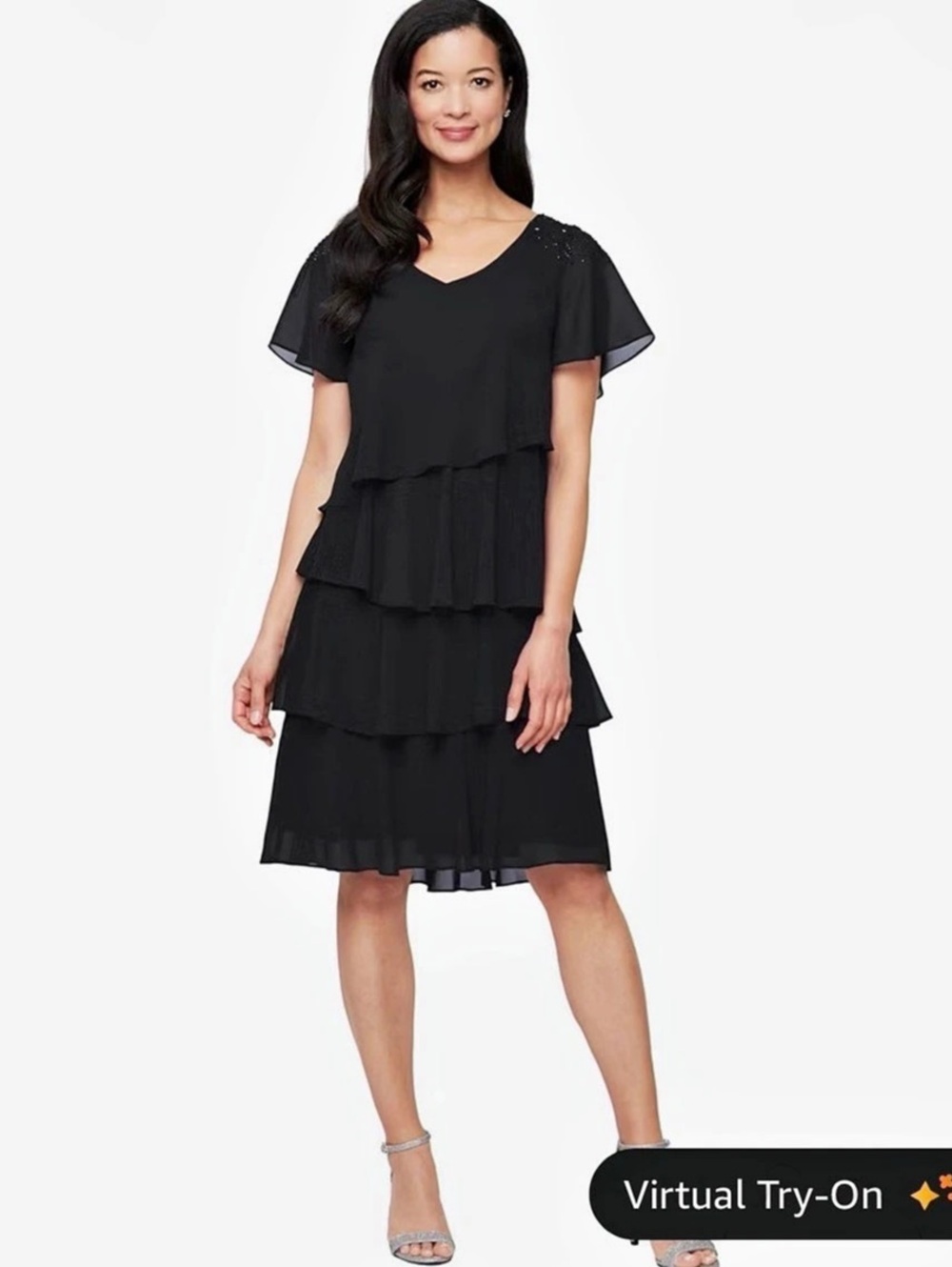 S.L. Fashions Women's V-Neck Chiffon Cocktail Dress size 10 petite